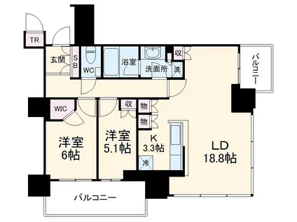 津田沼ザ・タワー(2LDK/39階)の間取り写真