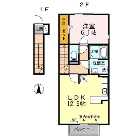 SERENO ⅰ(1LDK/2階)の間取り写真