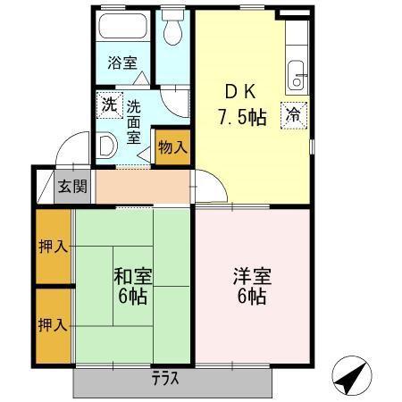 フォレスト・ヴィラ B(2DK/1階)の間取り写真