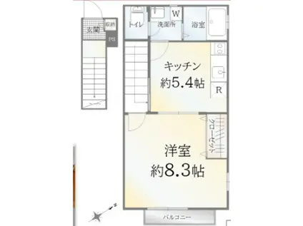 コスモレジデンス(1DK/2階)の間取り写真