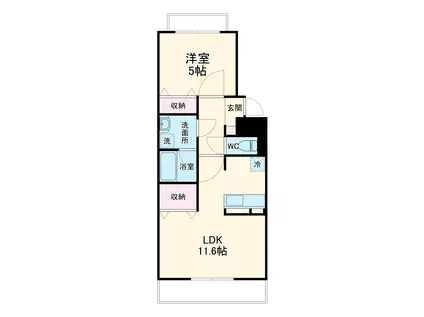 ドミール江西プレミアム(1LDK/1階)の間取り写真