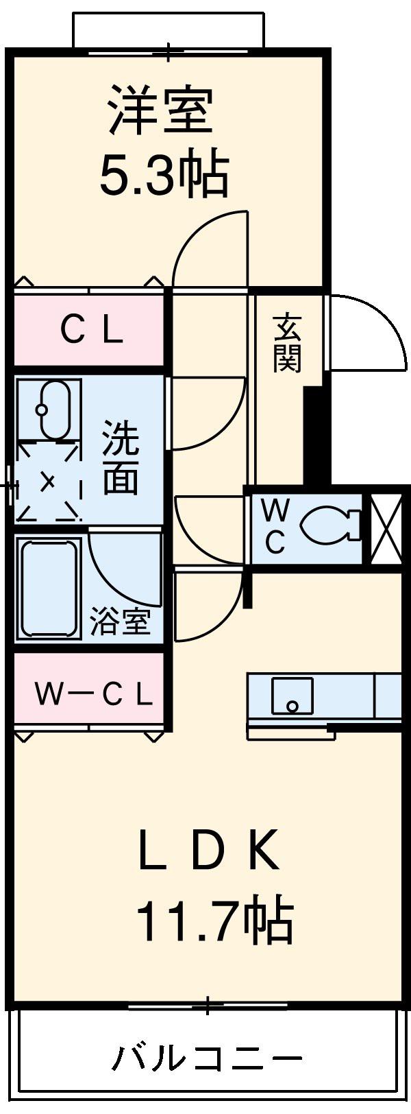 ドミール江西プレミアム(1LDK/3階)の間取り写真