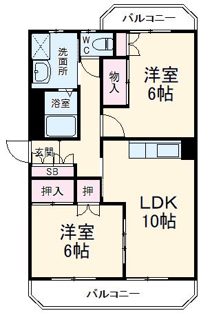 ブライティ西伊場(2LDK/2階)の間取り写真
