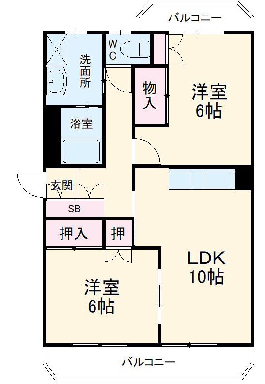 ブライティ西伊場(2LDK/3階)の間取り写真
