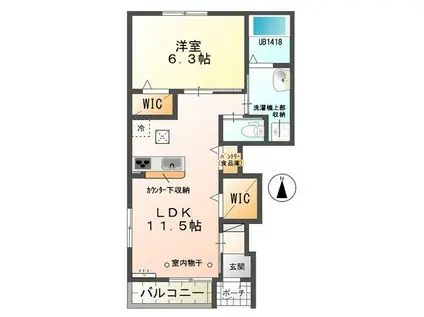 サウス WIND(1LDK/1階)の間取り写真