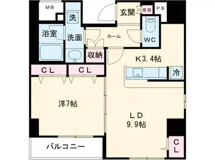 ディクオーレ仙川(1LDK/4階)の間取り写真