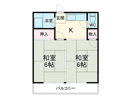 住谷アパート B棟(2K/2階)の間取り写真