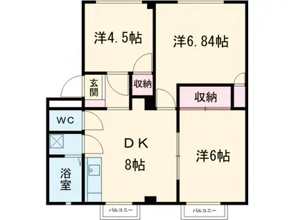 ソフィア B棟(3DK/3階)の間取り写真