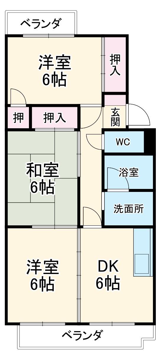 ヒルズ高峯(3DK/1階)の間取り写真