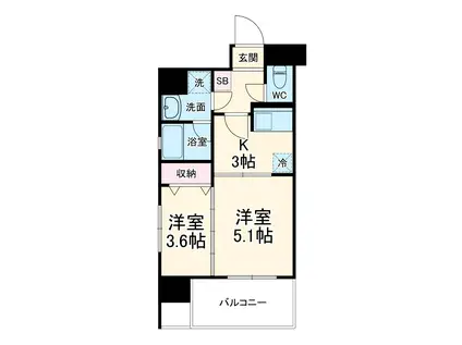 カレント茶屋が坂(2K/2階)の間取り写真