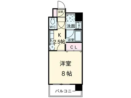 カレント茶屋が坂(1K/6階)の間取り写真