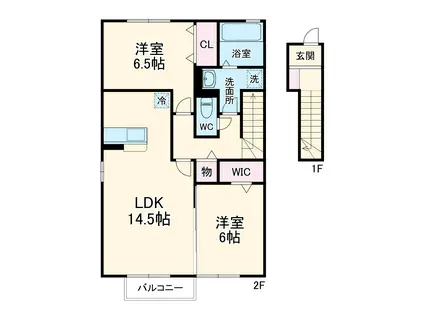 リバーサイド香流(2LDK/2階)の間取り写真