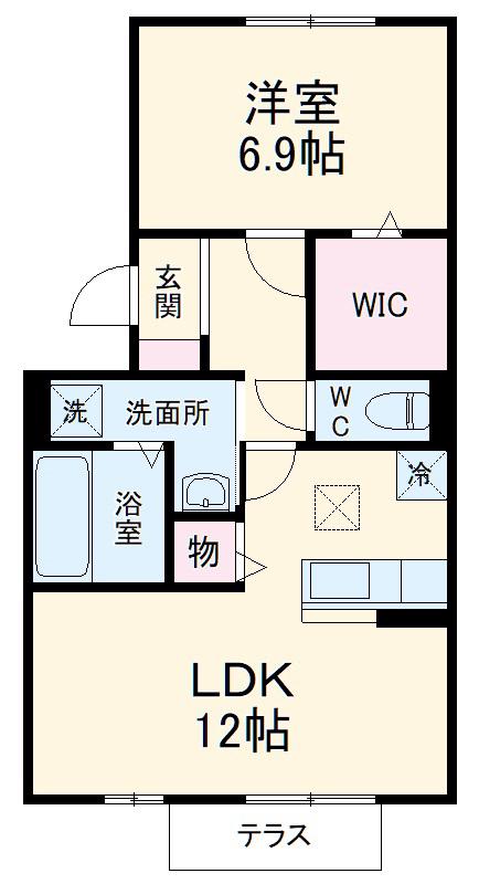 ウエスト WING(1LDK/3階)の間取り写真