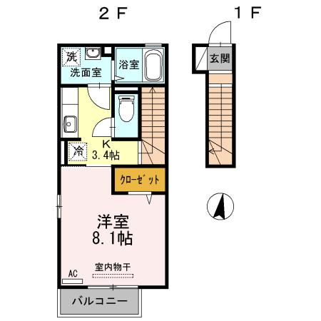 パークリバーⅡ(1K/2階)の間取り写真