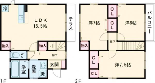 東京都大江戸線 光が丘駅 徒歩33分 2階建 築17年(3LDK)の間取り写真