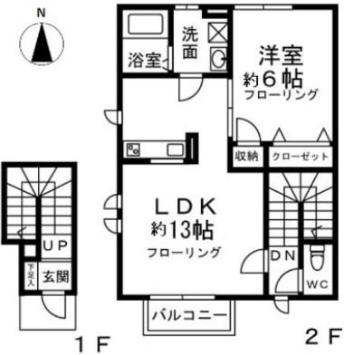 MAISON MARUYAMADAI B棟(1LDK/2階)の間取り写真
