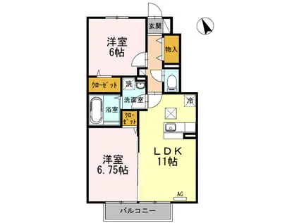 パークアベニューⅡ(2LDK/1階)の間取り写真