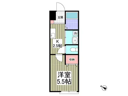 カタリナガーデン(1K/2階)の間取り写真