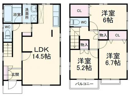 高崎線 北上尾駅 徒歩17分 2階建 築21年(3LDK)の間取り写真
