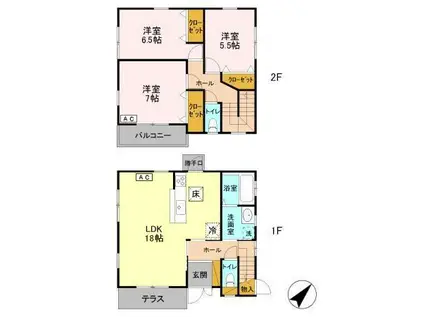 北総鉄道 矢切駅 徒歩17分 2階建 築27年(3LDK)の間取り写真
