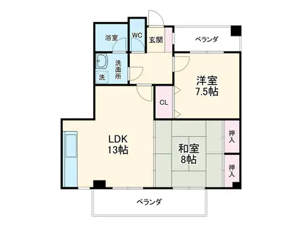 タウン唐山F棟(2LDK/1階)の間取り写真