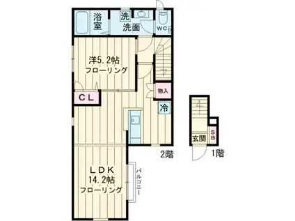 ジョイワン(1LDK/2階)の間取り写真