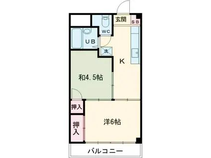 京王電鉄京王線 千歳烏山駅 徒歩3分 5階建 築44年(2DK/4階)の間取り写真