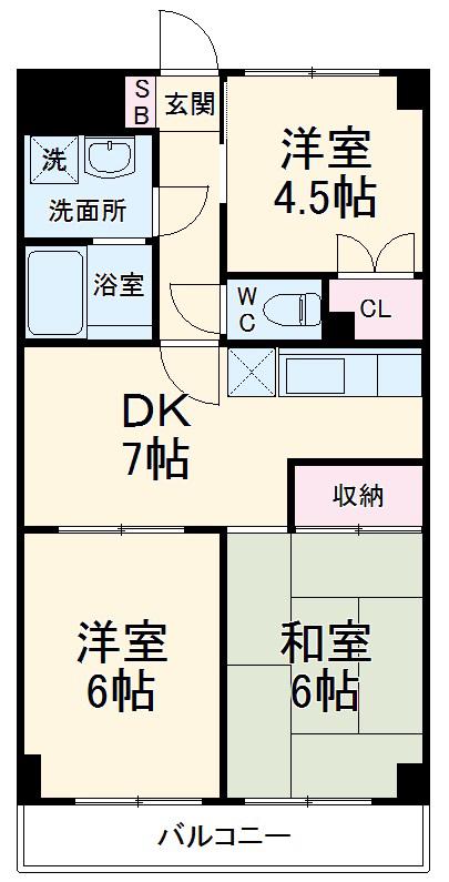 グランドゥールオークラNO.1(3DK/2階)の間取り写真