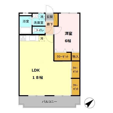 ファインステージ鴻巣(1LDK/3階)の間取り写真
