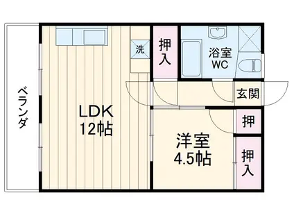 荒井ビル(1LDK/4階)の間取り写真