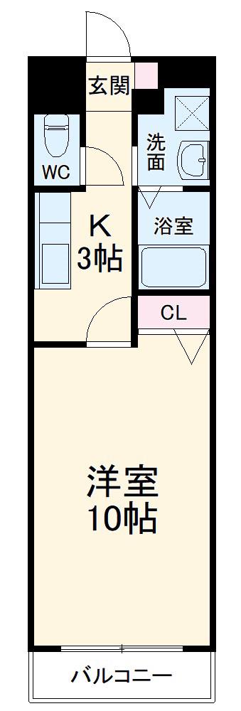 カーサ上社西(1K/2階)の間取り写真