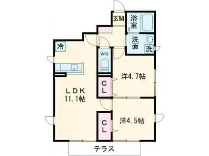 プライムテラス経堂(2LDK/1階)の間取り写真