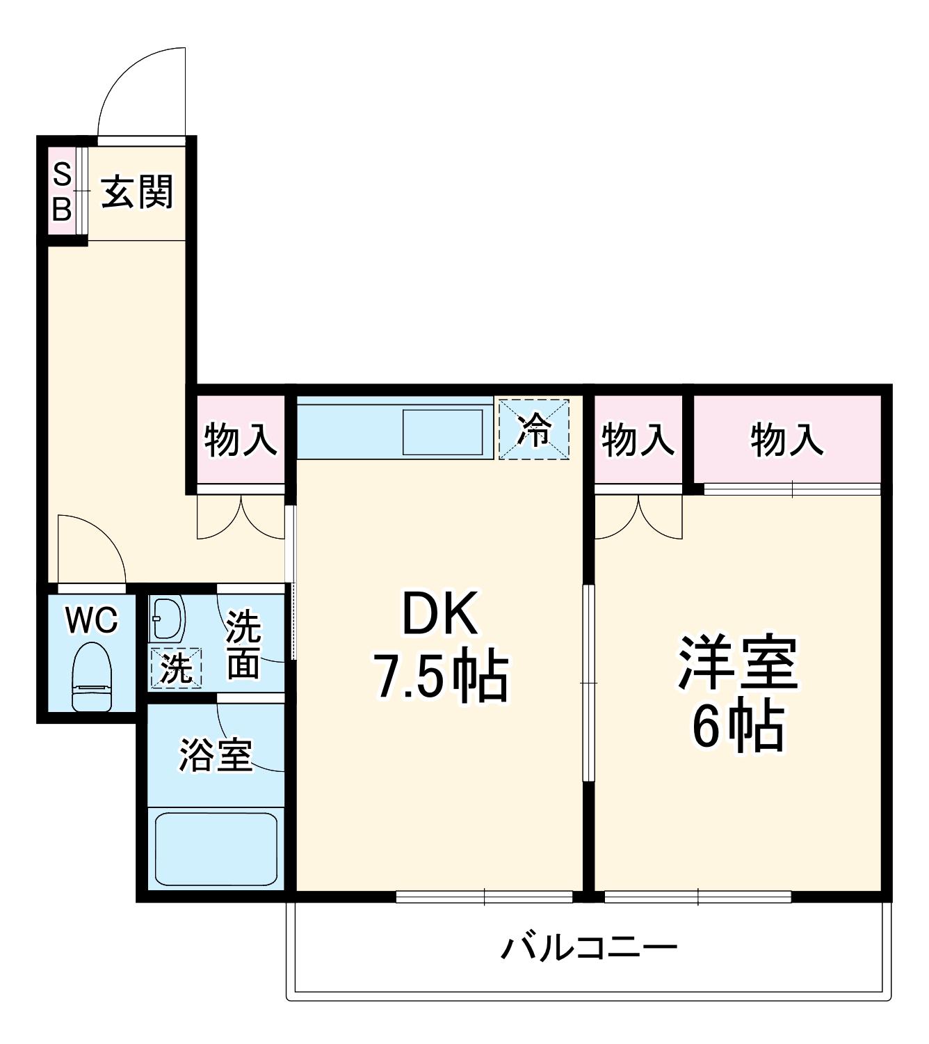 アーク市川マンション(1DK/4階)の間取り写真