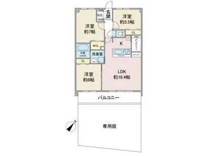 CREA KAMIYASHIRO(3LDK/1階)の間取り写真