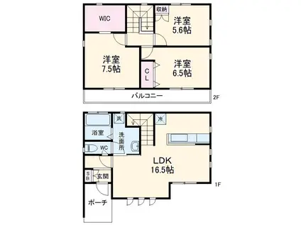 名古屋市東山線 藤が丘駅(愛知) 徒歩7分 2階建 築7年(3LDK)の間取り写真
