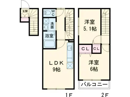 ミハス芦花公園西(2LDK/2階)の間取り写真