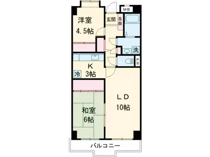 ソレアードまつば(2LDK/4階)の間取り写真
