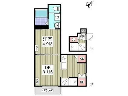 セプテーニ四つ木(1LDK/2階)の間取り写真