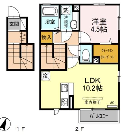 セジュール小松Ⅲ A(1LDK/2階)の間取り写真