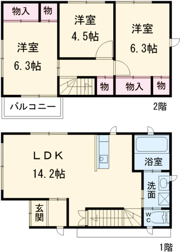 高崎線 桶川駅 徒歩14分 2階建 築10年(3LDK)の間取り写真