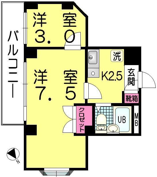 レジデンス坂本(2K/5階)の間取り写真