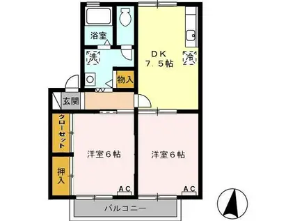 エストハウスB(1LDK/2階)の間取り写真