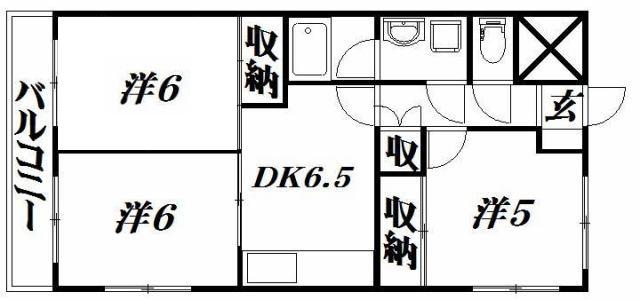 テスコム西伊場 北棟(3DK/3階)の間取り写真