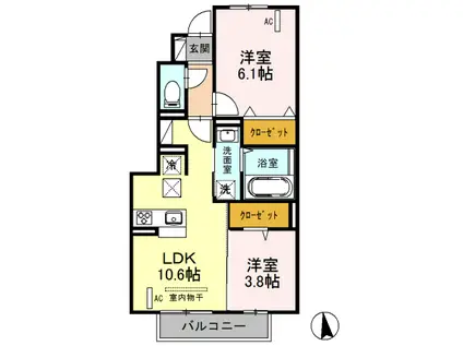 ボナール泉台B(2LDK/1階)の間取り写真