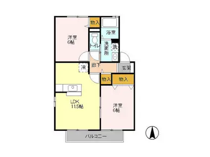 ヴェルクレール壱番館(2LDK/2階)の間取り写真