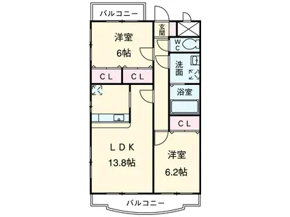 メルベーユKⅡ(2LDK/2階)の間取り写真