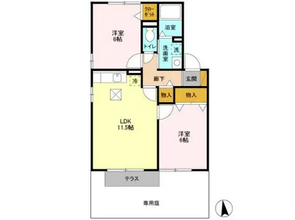 ルピナスA棟(2LDK/1階)の間取り写真