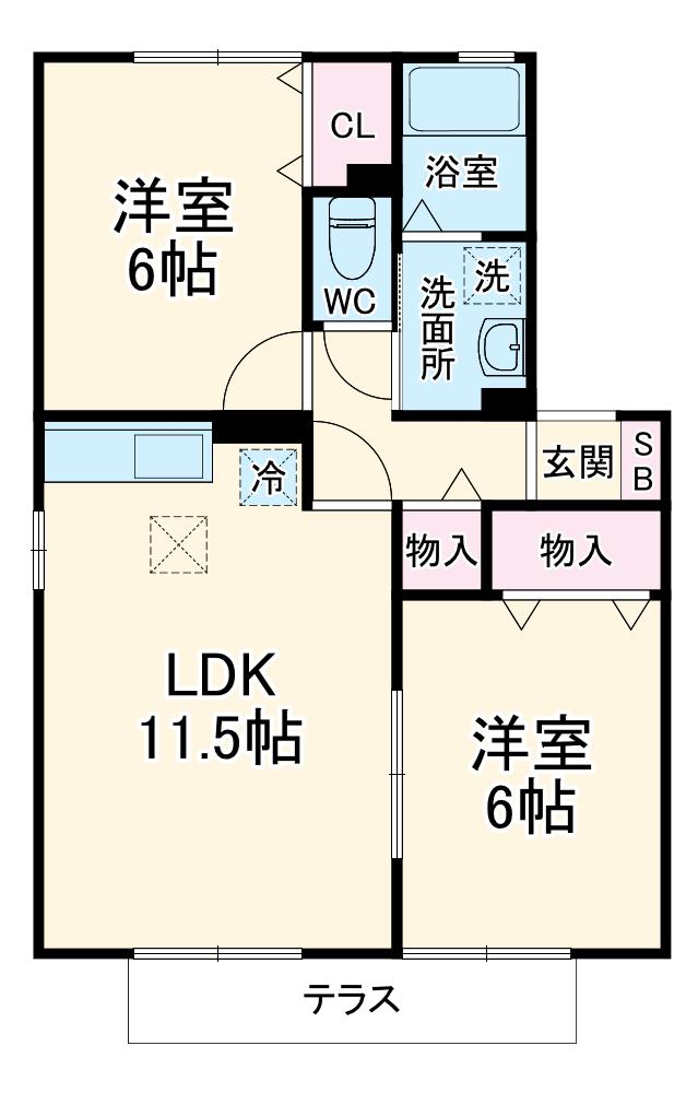 クレイドル青木B(2LDK/1階)の間取り写真