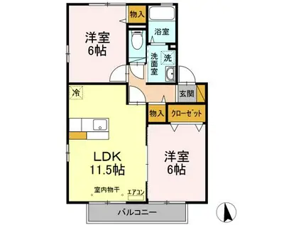 ベルフラットB棟(2LDK/2階)の間取り写真