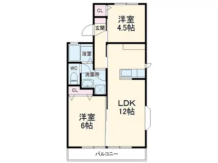 ローズハイムA(2LDK/1階)の間取り写真